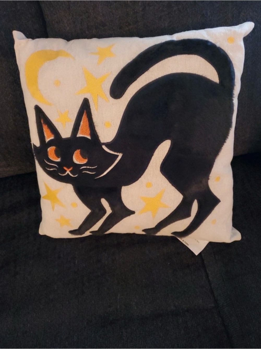 Black Cat Decorative  Pillow - Yellow Stars